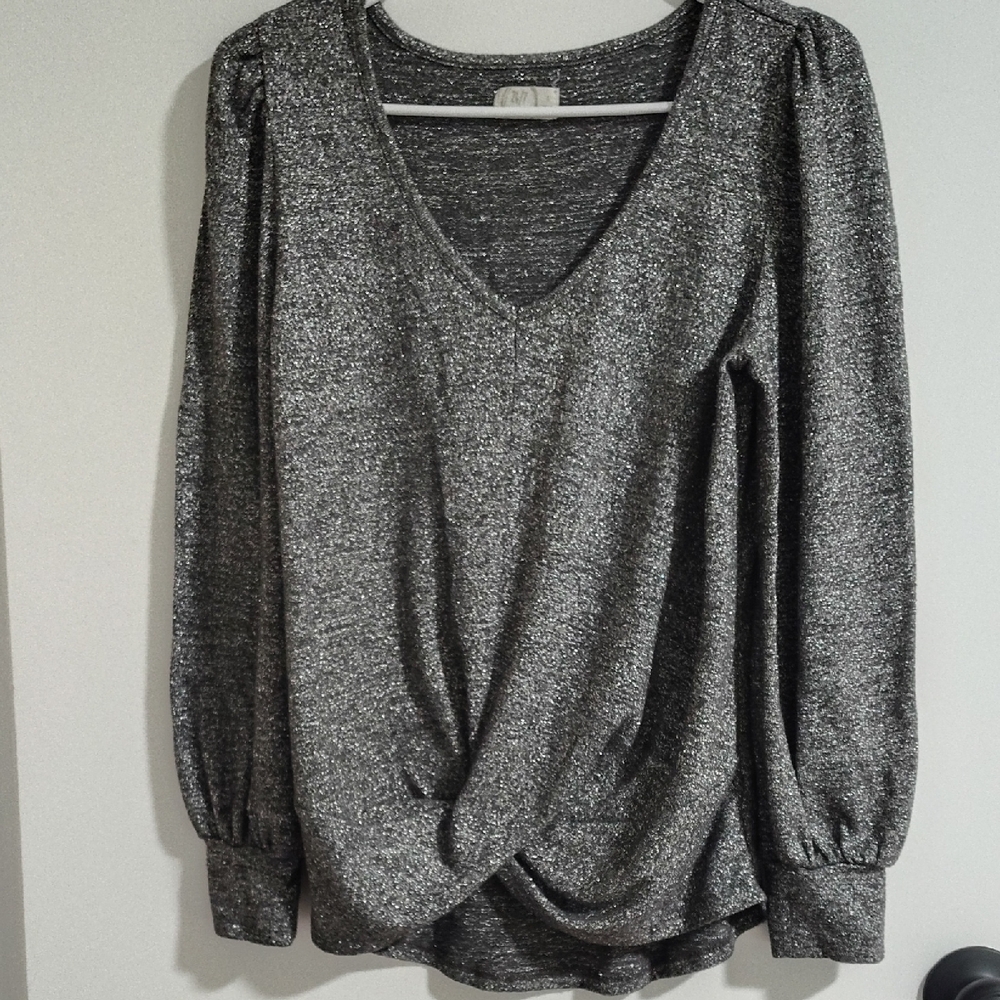 Maurices Shimmering Gray V-Neck Blouse
